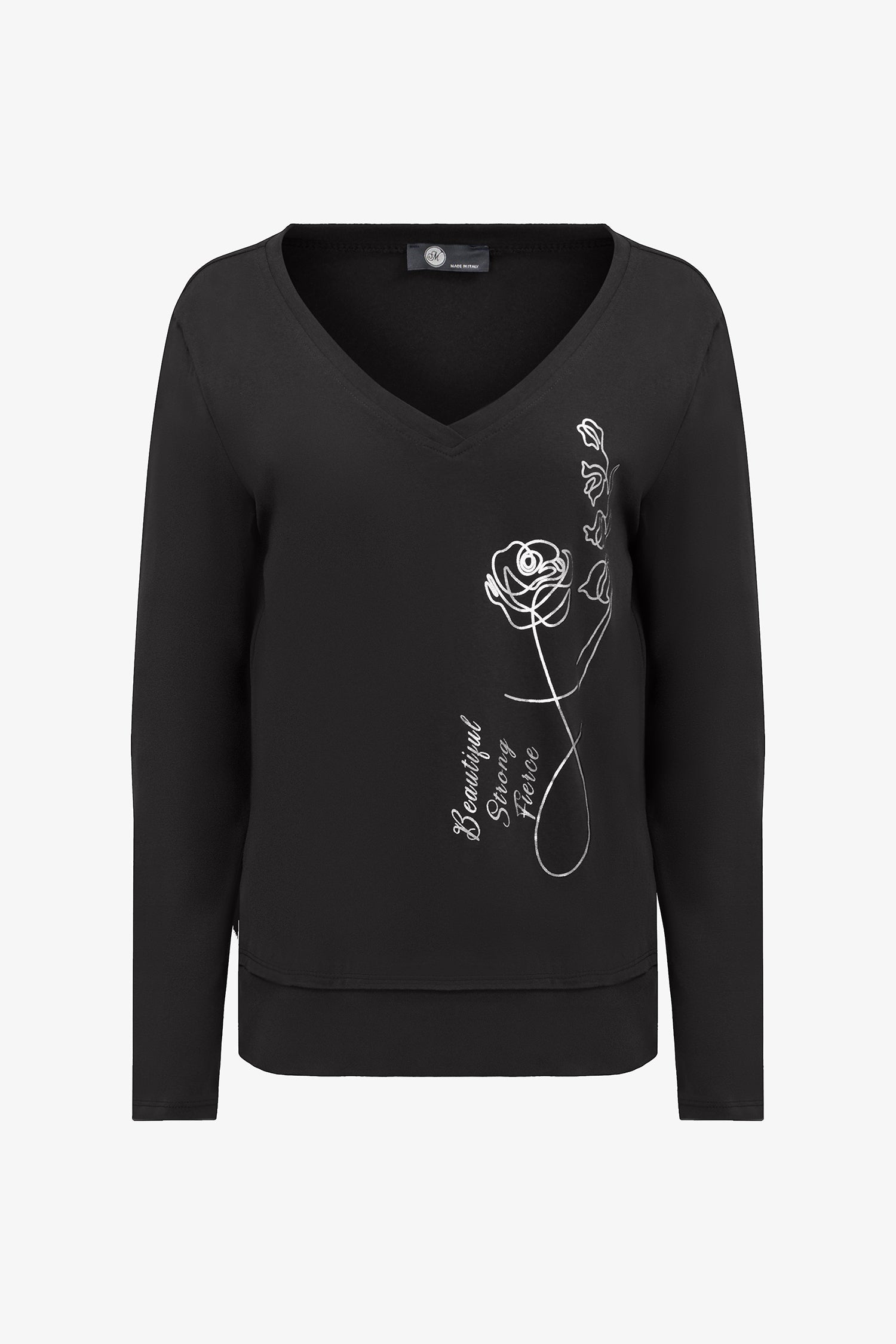 Embroidered Rose V-Neck