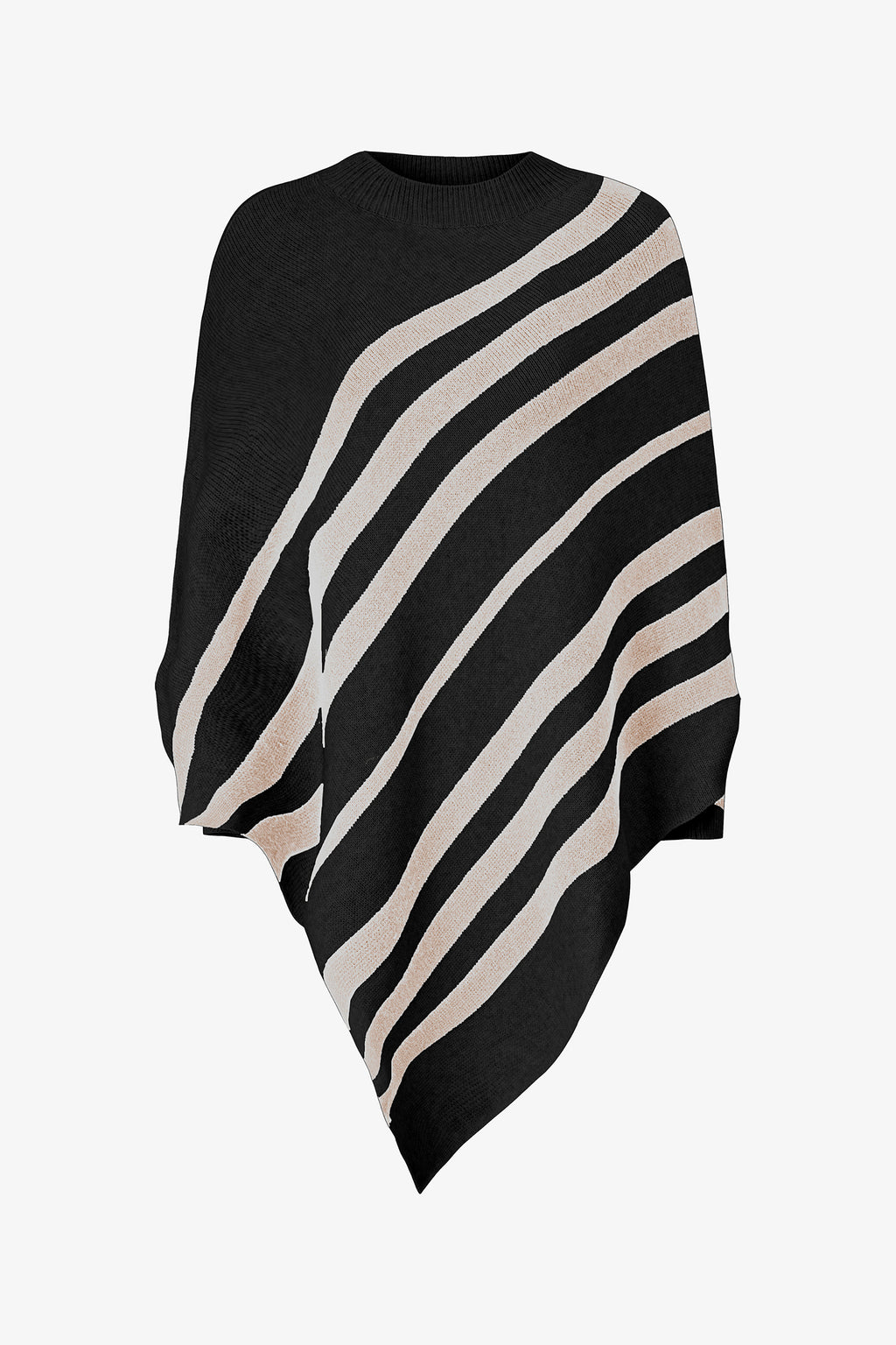 Diagonal Stripe Knit Poncho