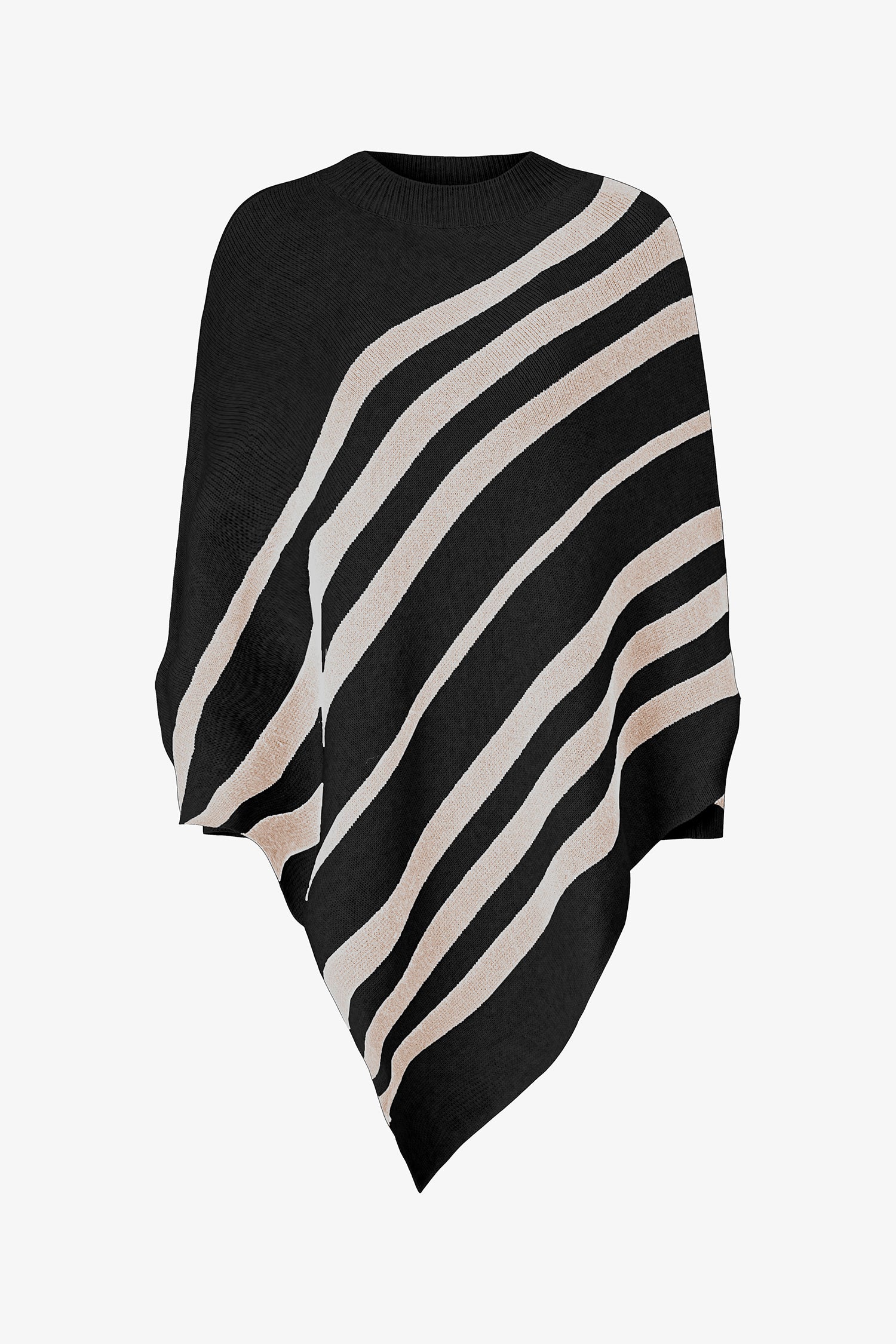 Diagonal Stripe Knit Poncho