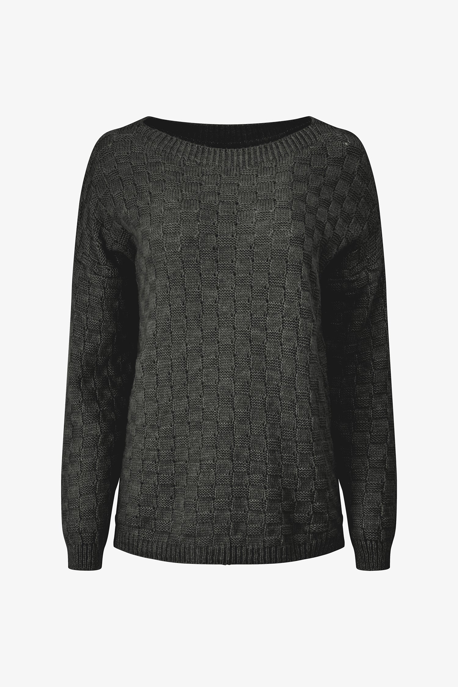 Checker Knit Crewneck Sweater