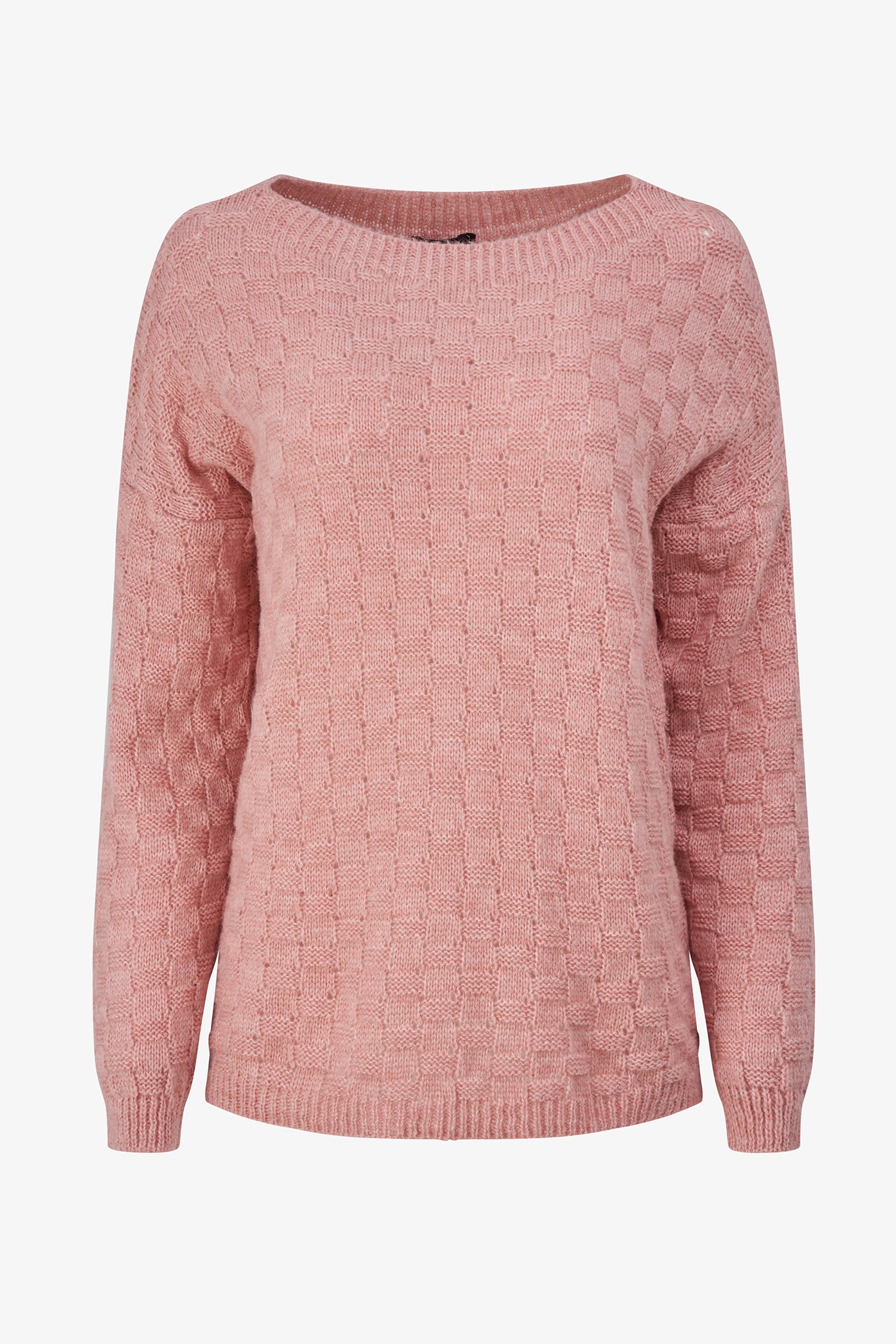 Checker Knit Crewneck Sweater