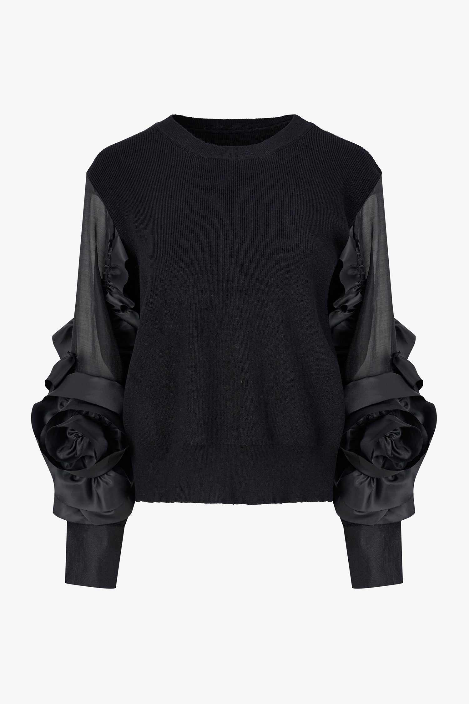 Satin Flower Sleeve Sweater