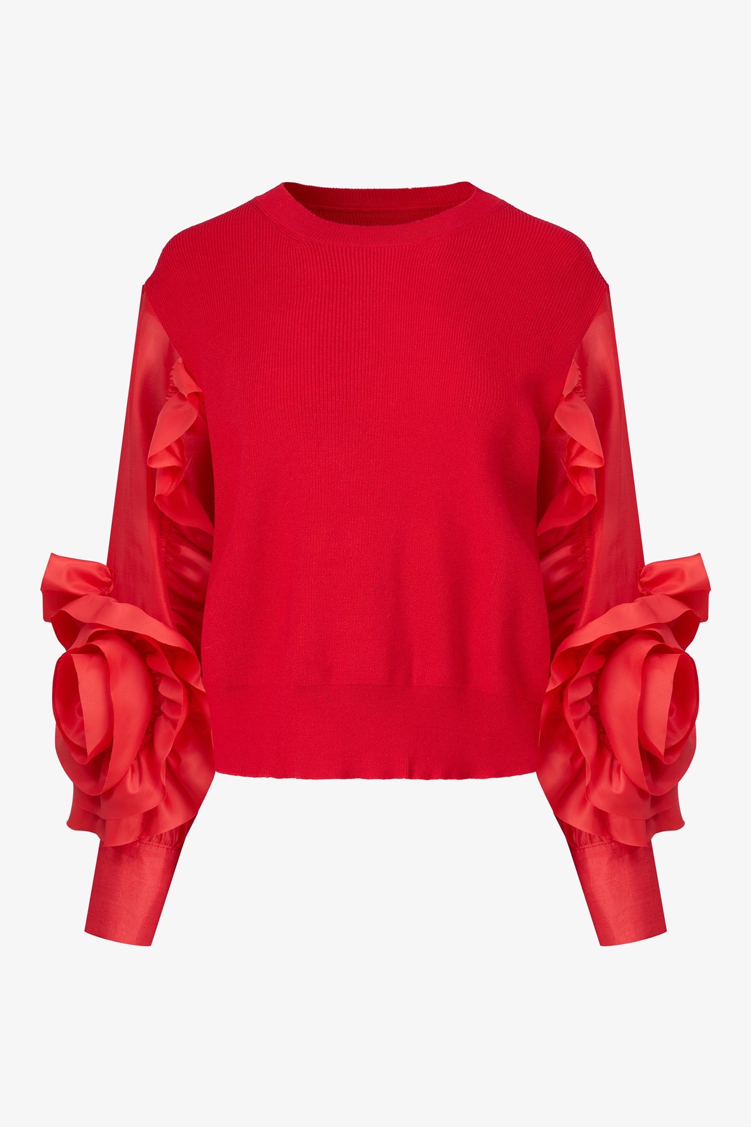 Satin Flower Sleeve Sweater